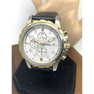 Fossil Men's Watch FS4795IE Quartz Chronograph Silver Dial Black Leather 45mm